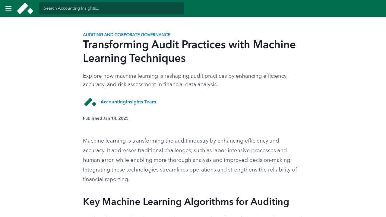Transforming Audit Practices with Machine Learning Techniques