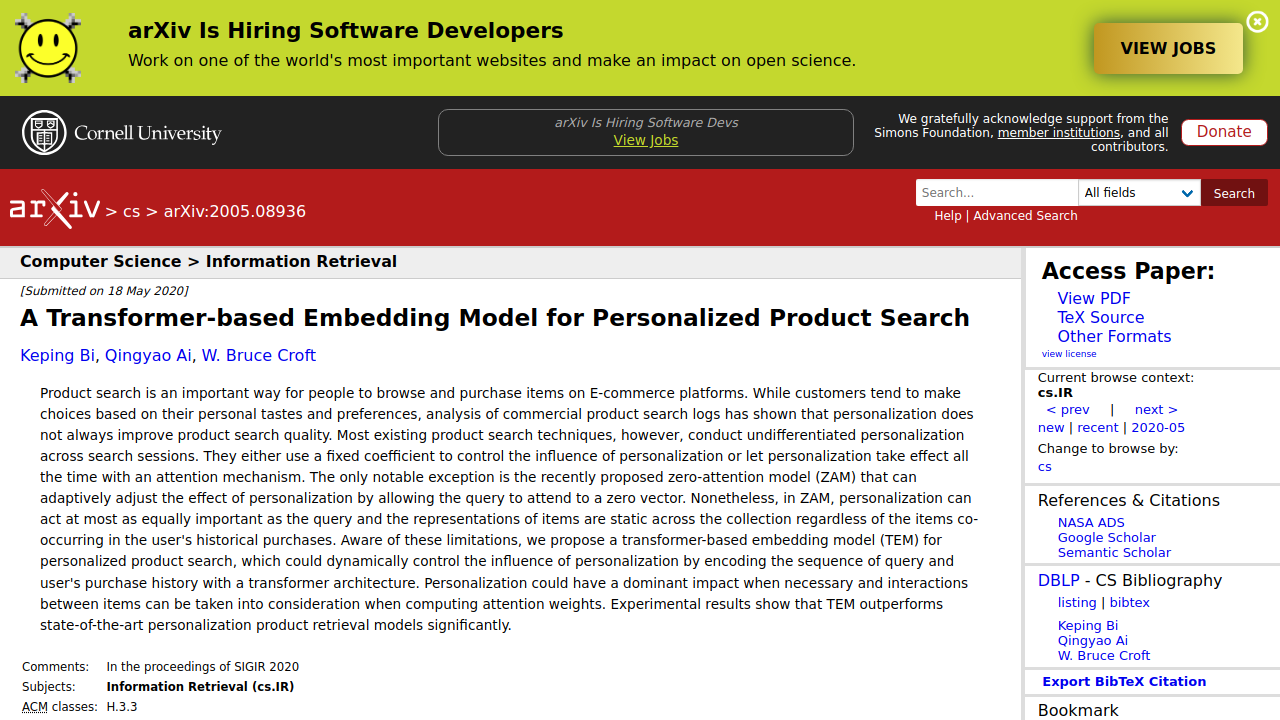 A Transformer-based Embedding Model for Personalized Product …