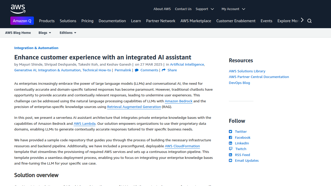 Enhance customer experience with an integrated AI assistant