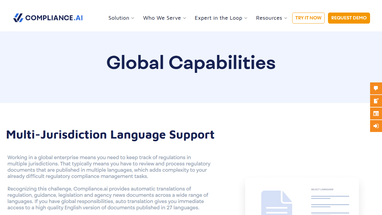 Compliance.ai Global regulatory compliance capabilities