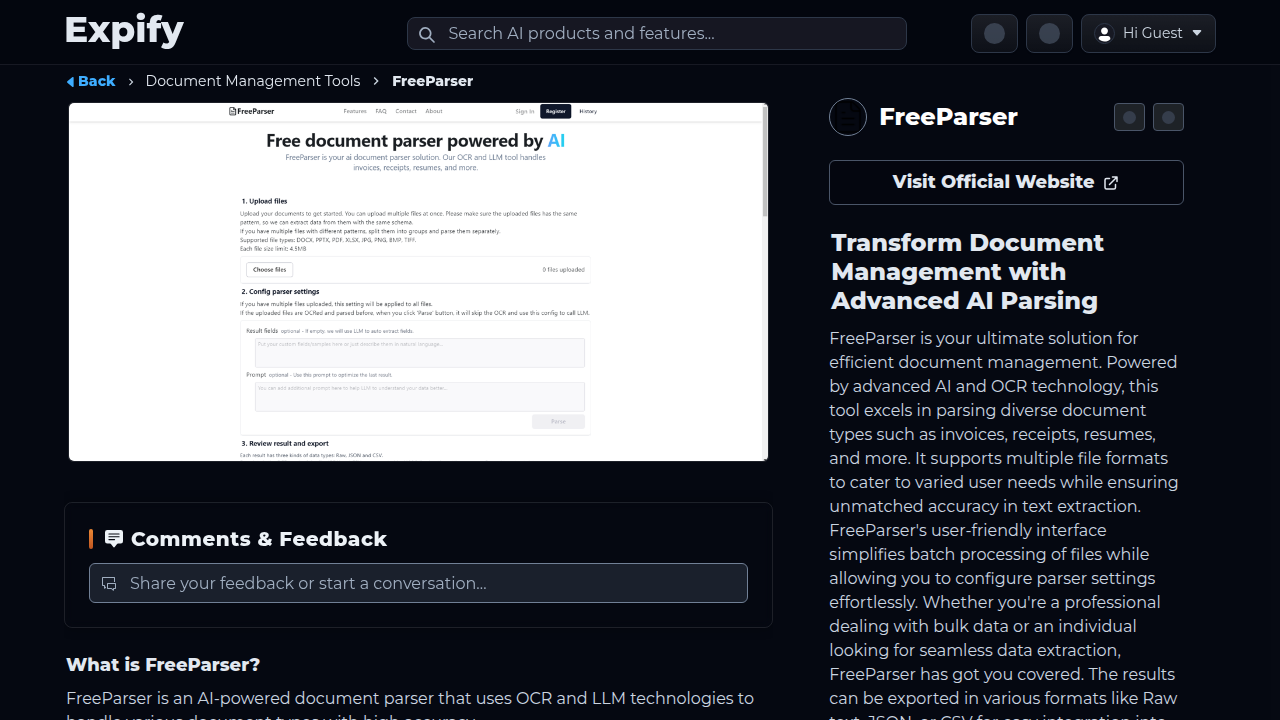 FreeParser: AI Document Parsing for Multiple Formats