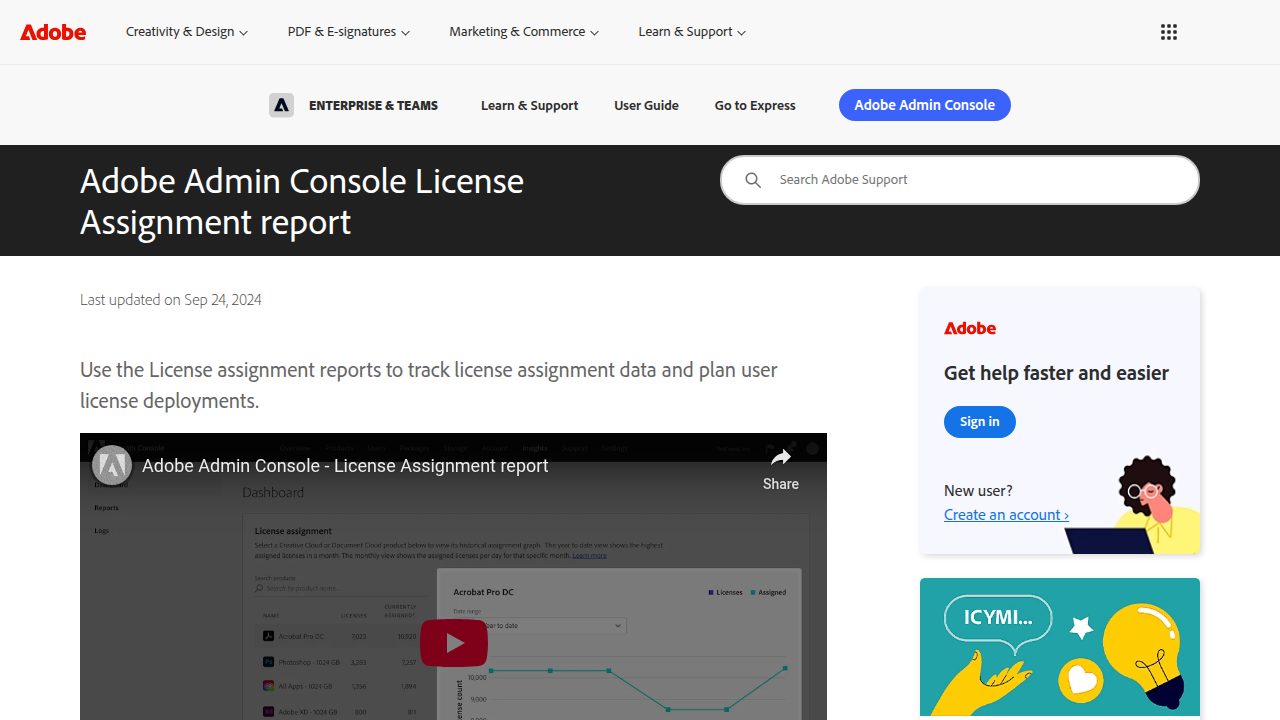 Adobe Admin Console License Assignment report