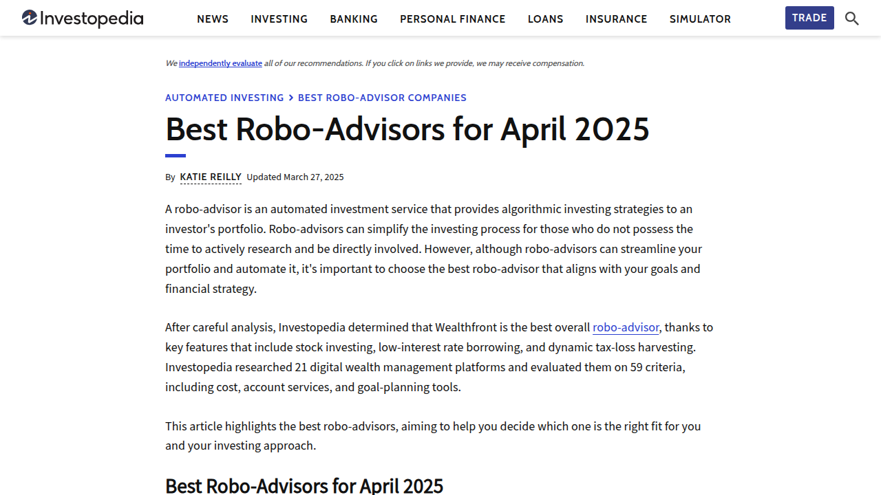Best Robo-Advisors for April 2025 - Investopedia