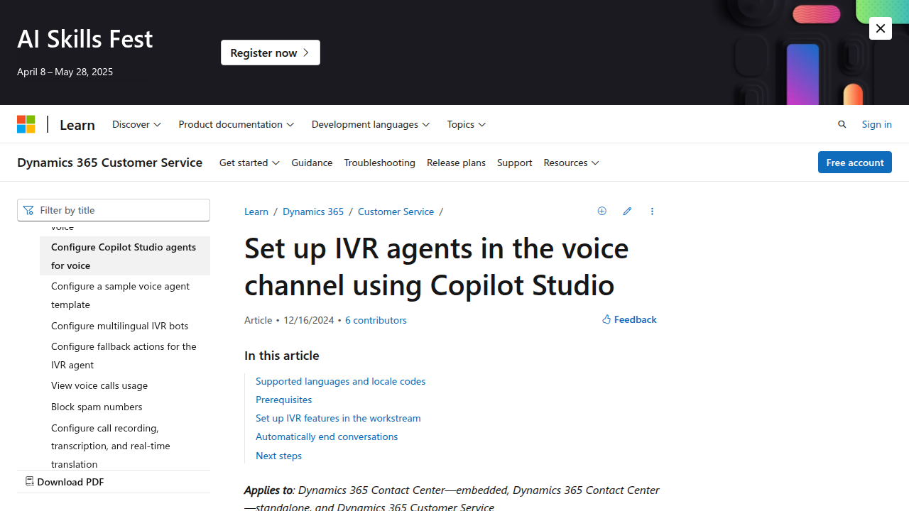 Set up IVR agents in the voice channel using Copilot …