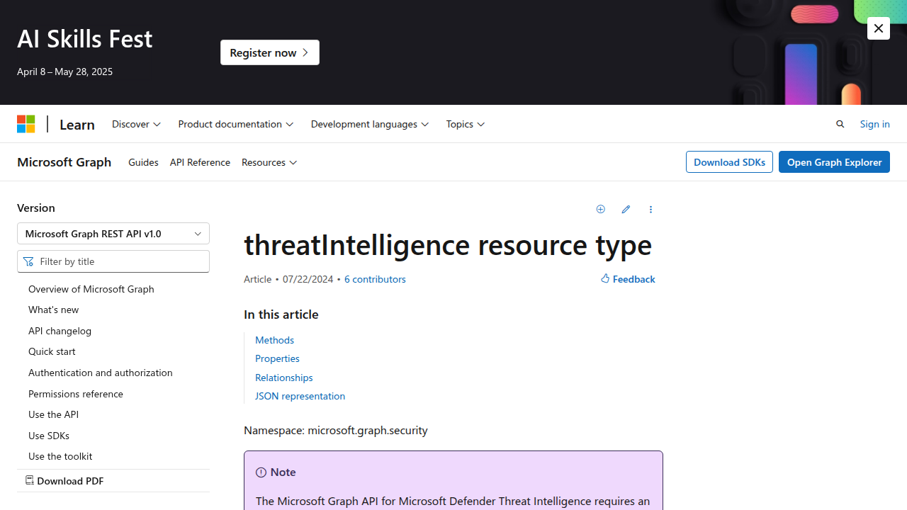 threatIntelligence resource type - Microsoft Graph v1.0