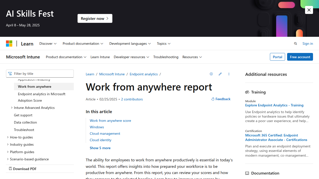 Work from anywhere report in Endpoint analytics - Microsoft Intune