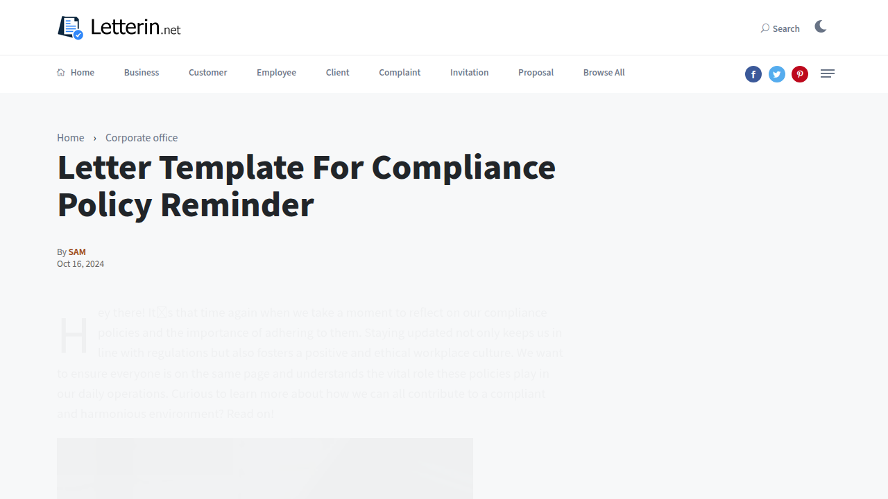Letter Template For Compliance Policy Reminder