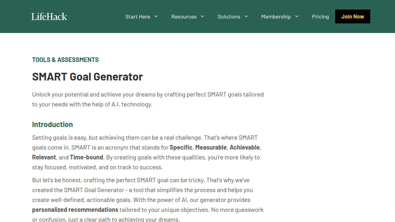 SMART Goal Generator by Lifehack