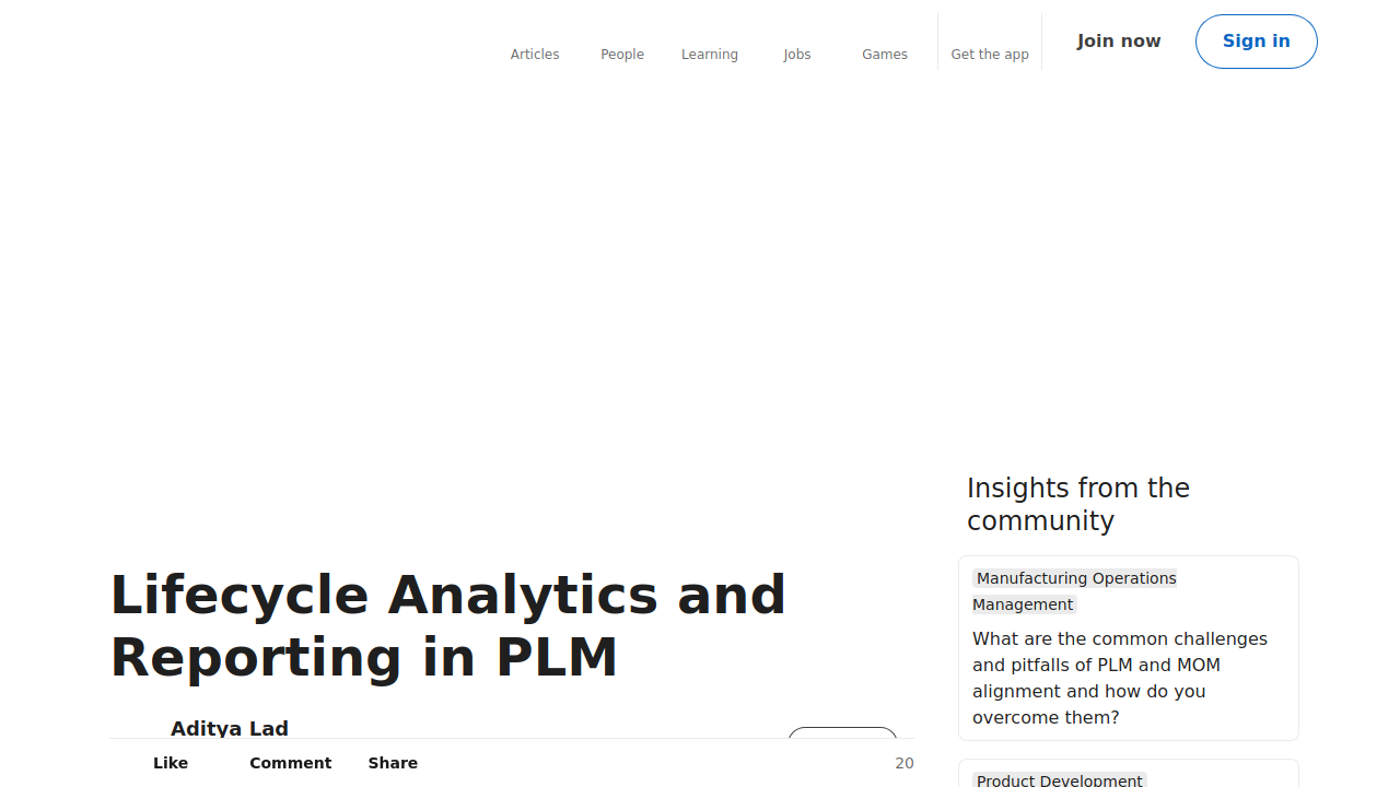 Lifecycle Analytics and Reporting in PLM - LinkedIn