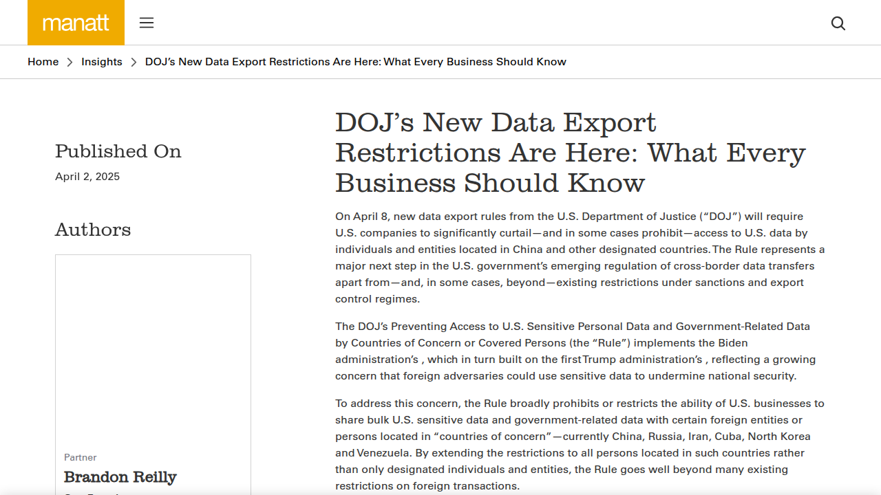 DOJ’s New Data Export Restrictions Are Here: What Every …