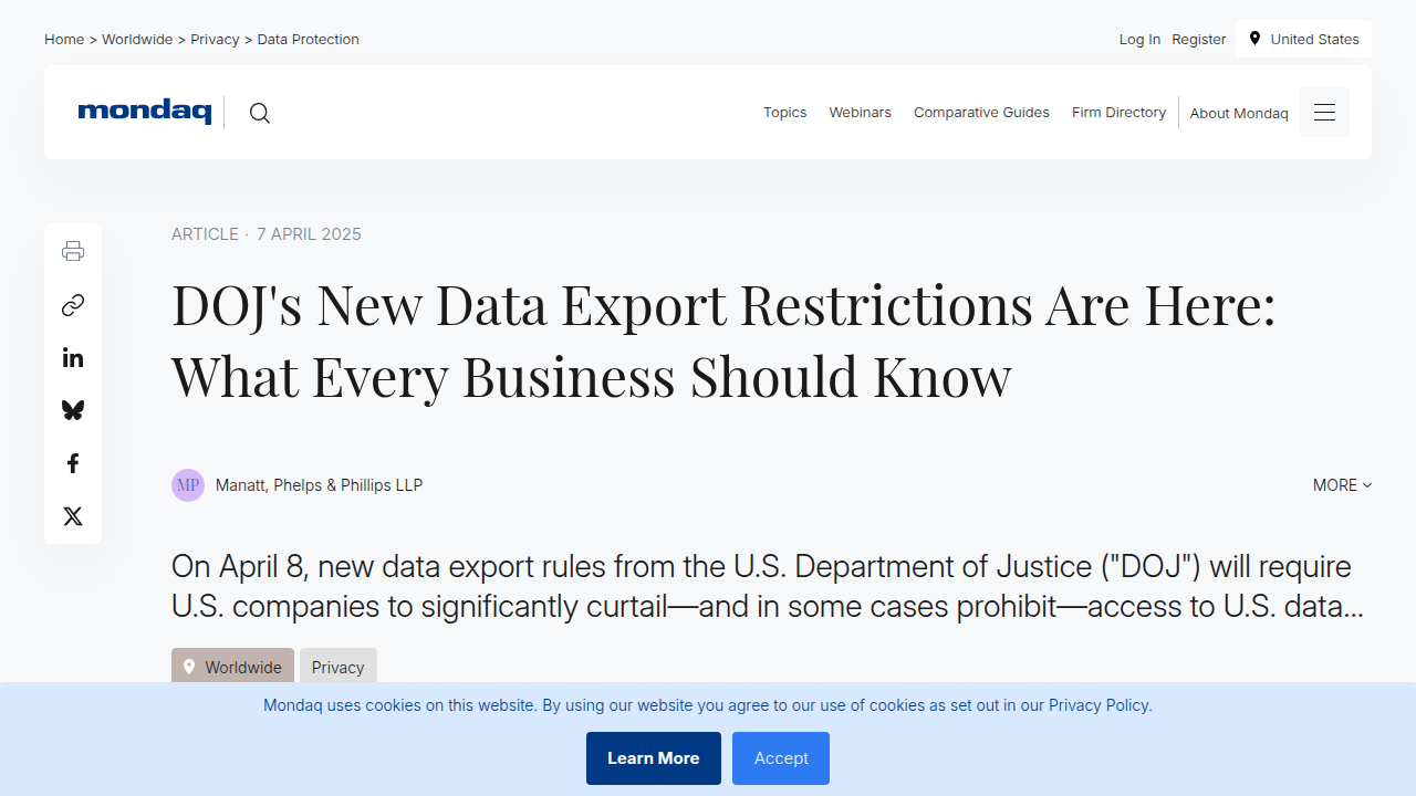 DOJ's New Data Export Restrictions Are Here: What Every