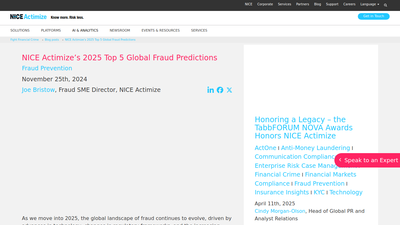 NICE Actimize’s 2025 Top 5 Global Fraud Predictions