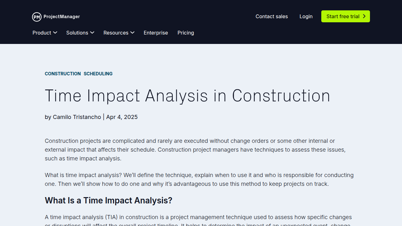 Time Impact Analysis in Construction - ProjectManager