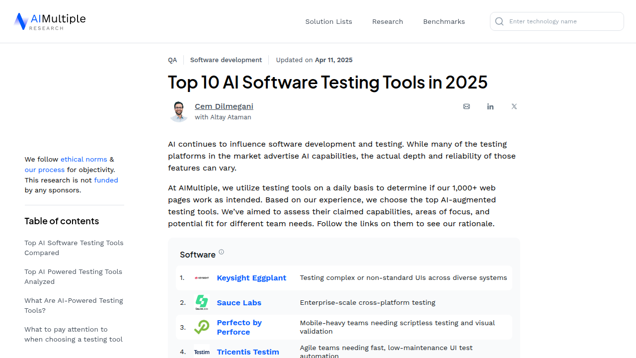 Top 10 AI Software Testing Tools in 2025 - AIMultiple