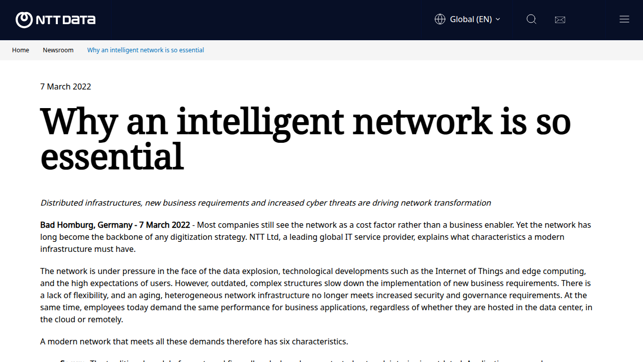 Why an intelligent network is so essential | NTT
