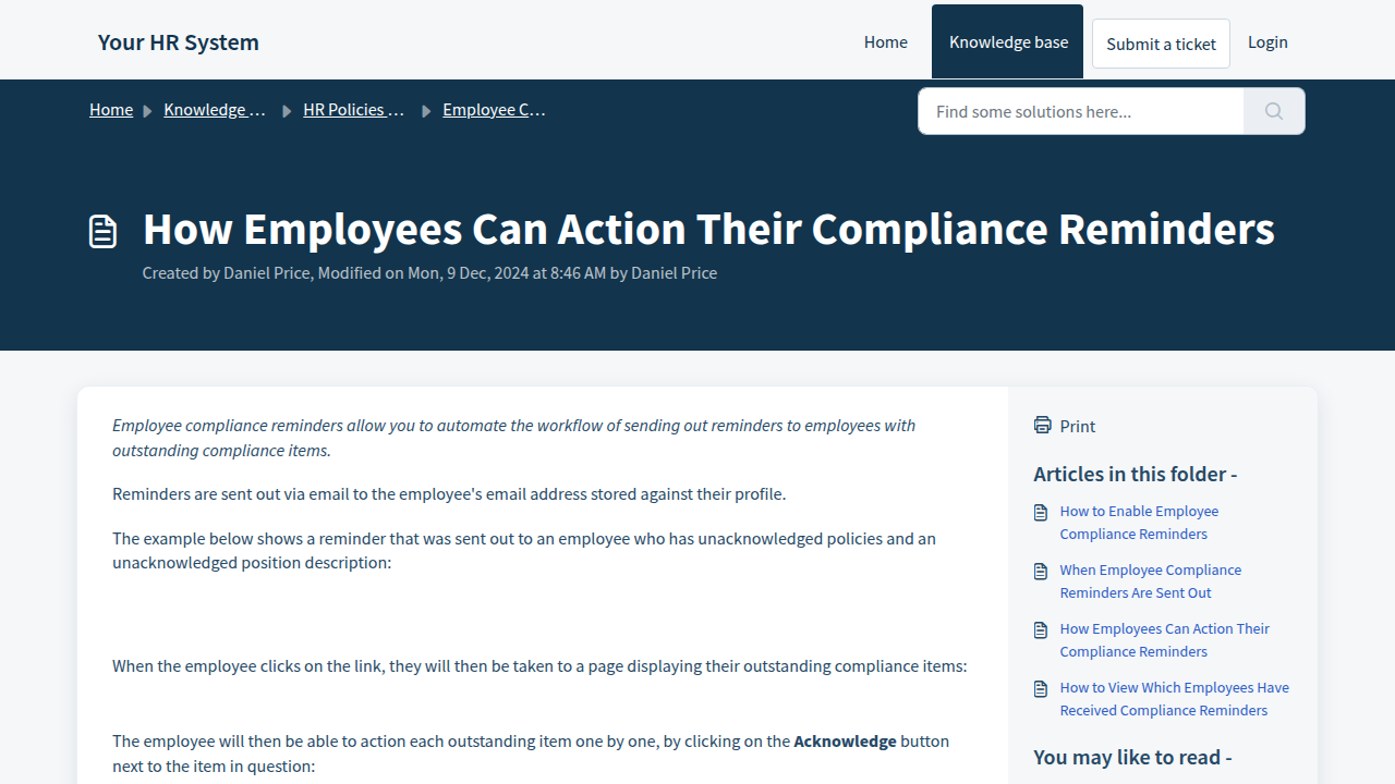How do employees action their reminders? : Your HR System