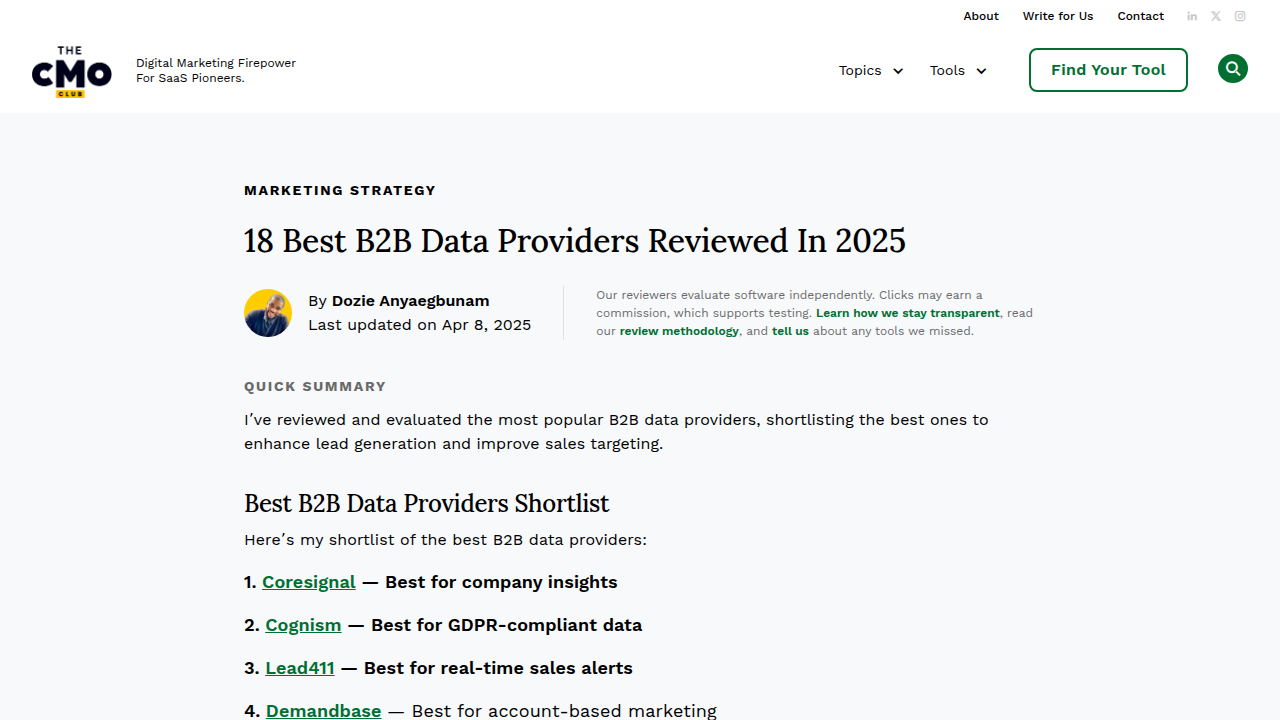 18 Best B2B Data Providers Reviewed In 2025 - The CMO