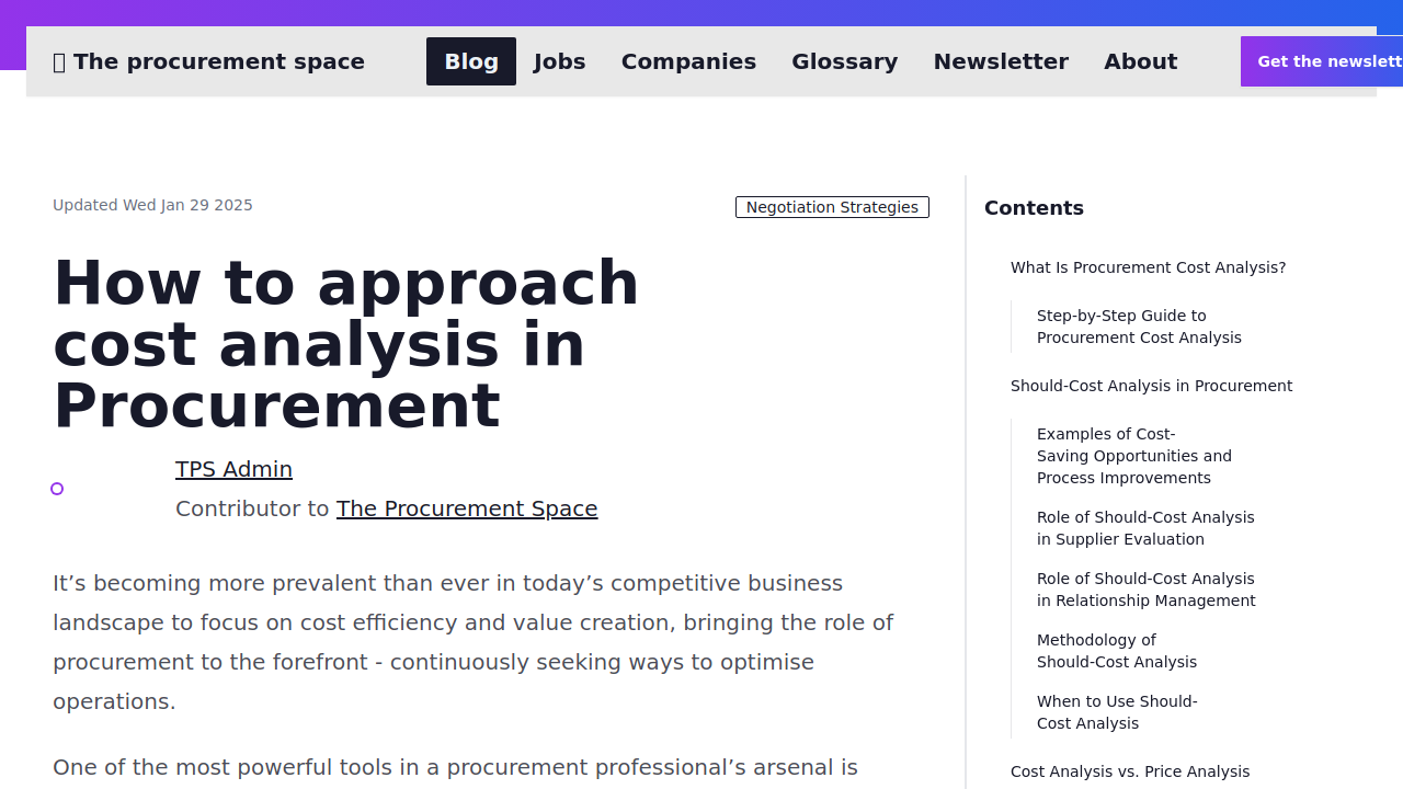 How to approach cost analysis in Procurement