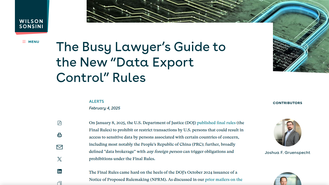 The Busy Lawyer’s Guide to the New “Data Export Control” Rules